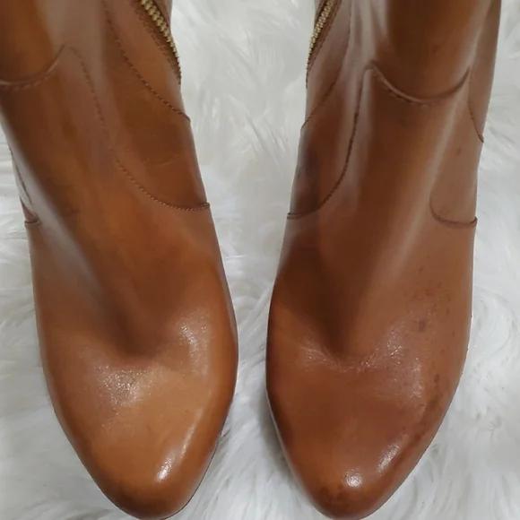 Flawed Michael Kors Brown Leather  Heeled Ankle Boots Booties - Picture 11 of 14
